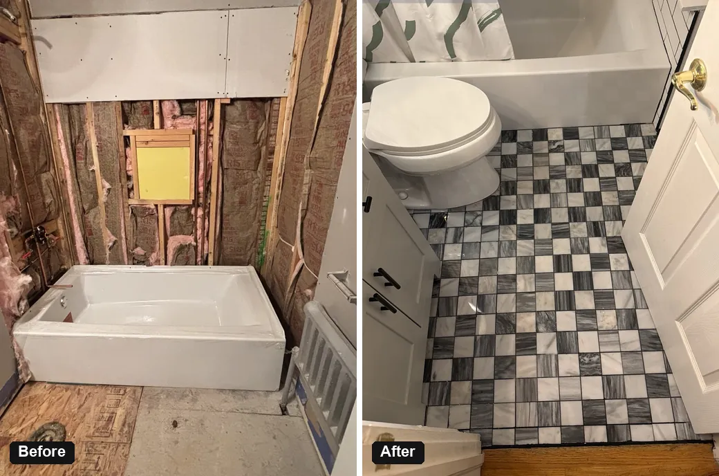 Bathroom before and after a water damage rebuild – Denver, CO